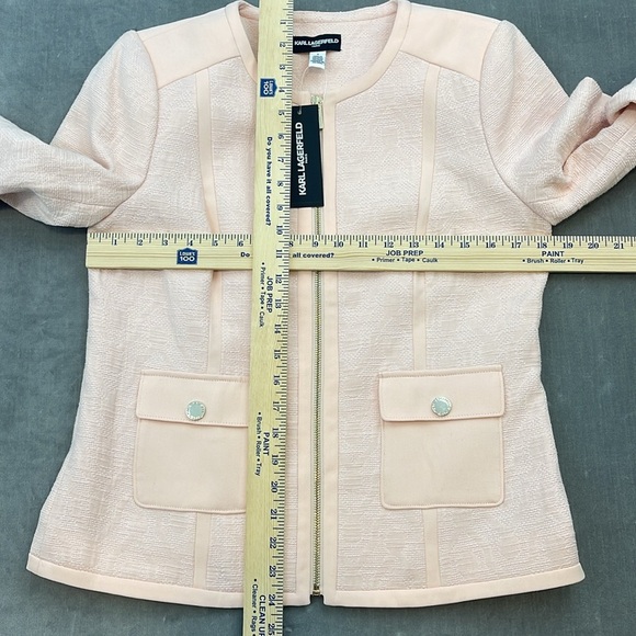 NWT Karl Lagerfeld Pink Sherbet Textured Knit Front Zipper LS Blazer Coat Size 8 - Picture 4 of 6